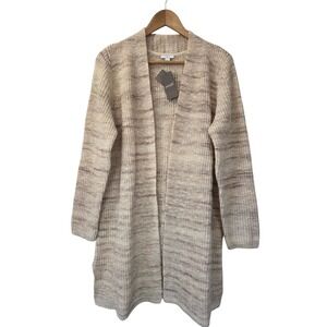 J. Jill Pure Jill :Long Open Front Marl Knit‎ Cardigan Sweater Large Beige NWT